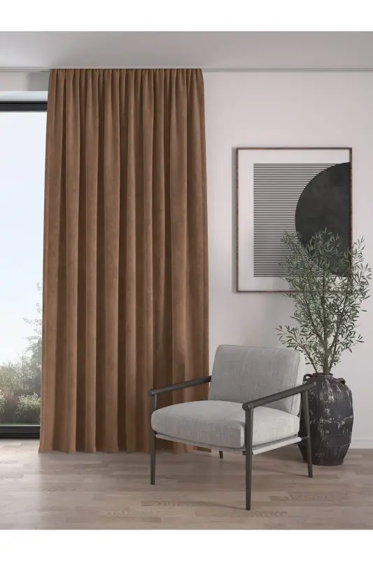 Velvet Texture Extrafor Pleated Chocolate Brown High Quality Blackout Curtain Single Panel - DEMOR HOME