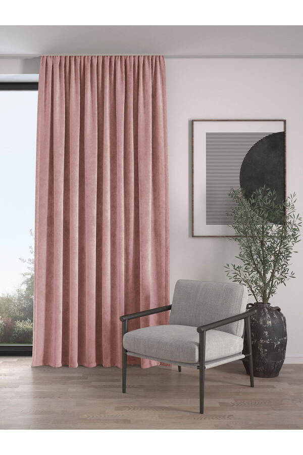 Velvet Textured Extra Wide Pleated Baby Pink High Quality Blackout Curtain Single Panel - 1