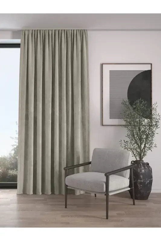 Velvet Textured Extrafor Pleated Fog Cloud Color High Quality Curtain Single Panel-Fog Cloud - DEMOR HOME