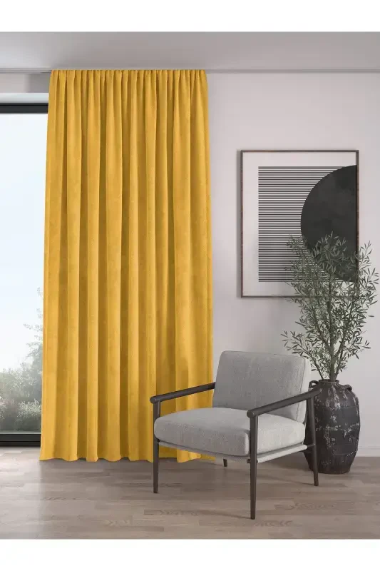 Velvet Textured Extrafor Pleated Honeycomb Yellow High Quality Curtain Single Panel-Honeycomb Yellow - 1
