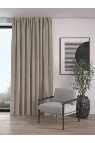 Velvet Textured Extrafor Pleated Light Gray High Quality Curtain Single Panel-Light Gray 