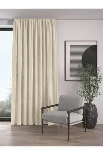 Velvet Textured Extrafor Pleated Moonstone Beige High Quality Curtain Single Panel-Moonstone Beige - 1