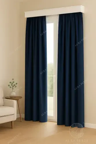 Velvet Textured Extrafor Pleated Navy Blue High Quality Curtain Aura Curtain, Adjustable Pleated Curtain-Navy Blue - Modazone (1)