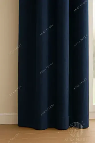 Velvet Textured Extrafor Pleated Navy Blue High Quality Curtain Aura Curtain, Adjustable Pleated Curtain-Navy Blue - 3