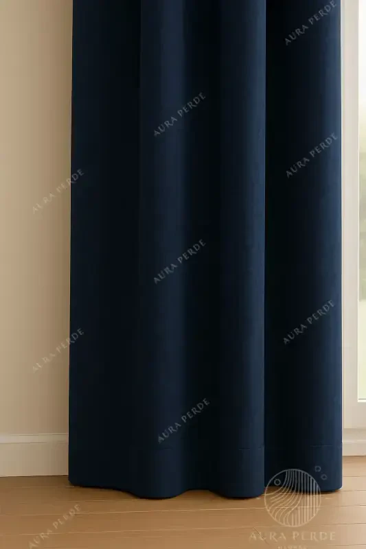 Velvet Textured Extrafor Pleated Navy Blue High Quality Curtain Aura Curtain, Adjustable Pleated Curtain-Navy Blue - 3