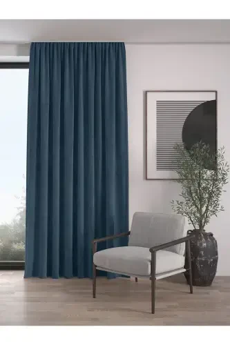 Velvet Textured Extrafor Pleated Pigeon Blue High Quality Curtain Panel Single-Pigeon Blue - 1