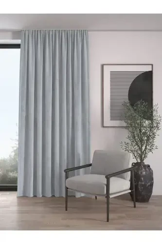 Velvet Textured Extrafor Pleated Silver Grey High Quality Curtain Panel Single-Silver Grey - 1
