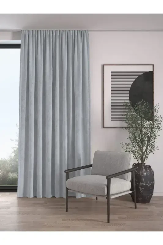 Velvet Textured Extrafor Pleated Silver Grey High Quality Curtain Panel Single-Silver Grey - DEMOR HOME