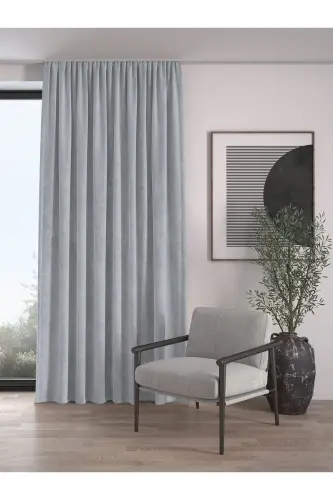 Velvet Textured Extrafor Pleated Silver Grey High Quality Curtain Panel Single-Silver Grey 