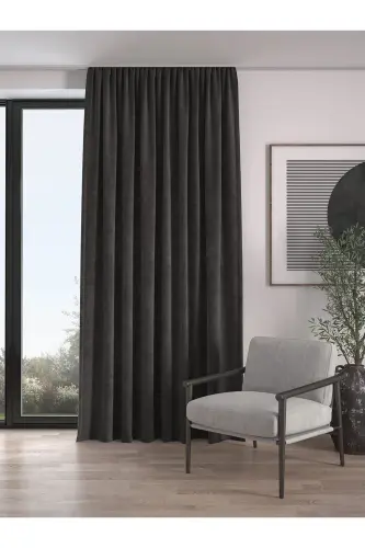 Velvet Textured Extrafor Pleated Smoked High Quality Curtain Panel Single-Smoked 