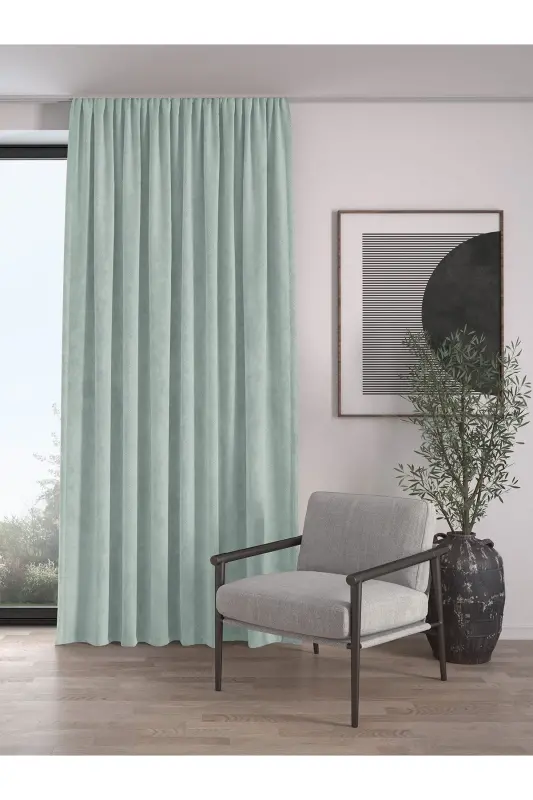 Velvet Textured Extrafor Pleated Teal Green High Quality Curtain Single Panel-Teal Green - DEMOR HOME