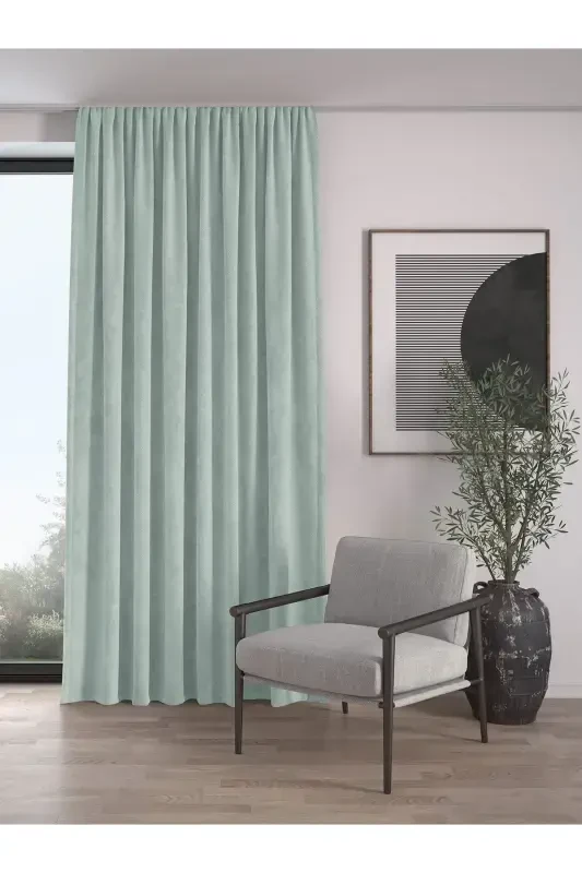Velvet Textured Extrafor Pleated Teal Green High Quality Curtain Single Panel-Teal Green - 1