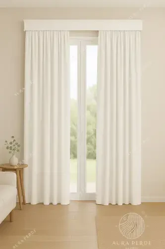 Velvet Textured Extrafor Pleated White High Quality Curtain Aura Curtain, Adjustable Pleated Curtain-White - 1