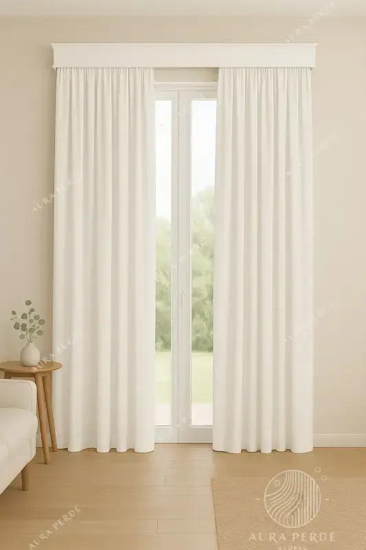 Velvet Textured Extrafor Pleated White High Quality Curtain Aura Curtain, Adjustable Pleated Curtain-White - 1