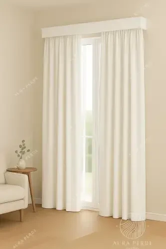 Velvet Textured Extrafor Pleated White High Quality Curtain Aura Curtain, Adjustable Pleated Curtain-White - 2