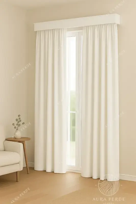 Velvet Textured Extrafor Pleated White High Quality Curtain Aura Curtain, Adjustable Pleated Curtain-White - 2