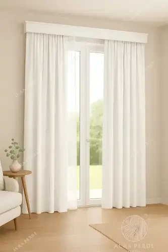 Velvet Textured Extrafor Pleated White High Quality Curtain Aura Curtain, Adjustable Pleated Curtain-White - 3