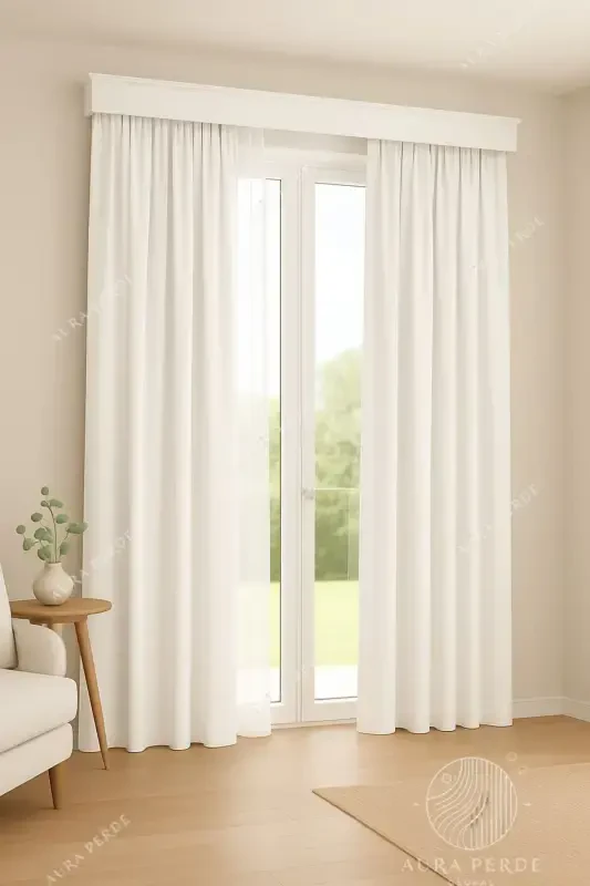Velvet Textured Extrafor Pleated White High Quality Curtain Aura Curtain, Adjustable Pleated Curtain-White - 3