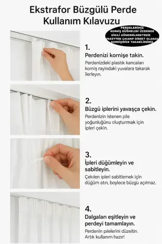 Velvet Textured Extrafor Pleated White High Quality Curtain Aura Curtain, Adjustable Pleated Curtain-White - 5