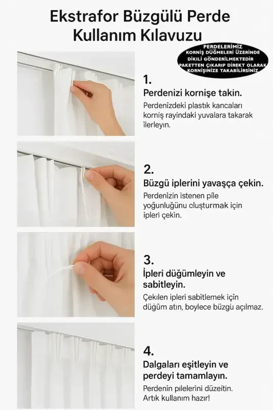 Velvet Textured Extrafor Pleated White High Quality Curtain Aura Curtain, Adjustable Pleated Curtain-White - 5