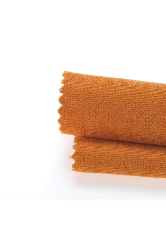 Velvet Textured Gathered Orange Color High Quality Curtain Single Panel-Orange - 2