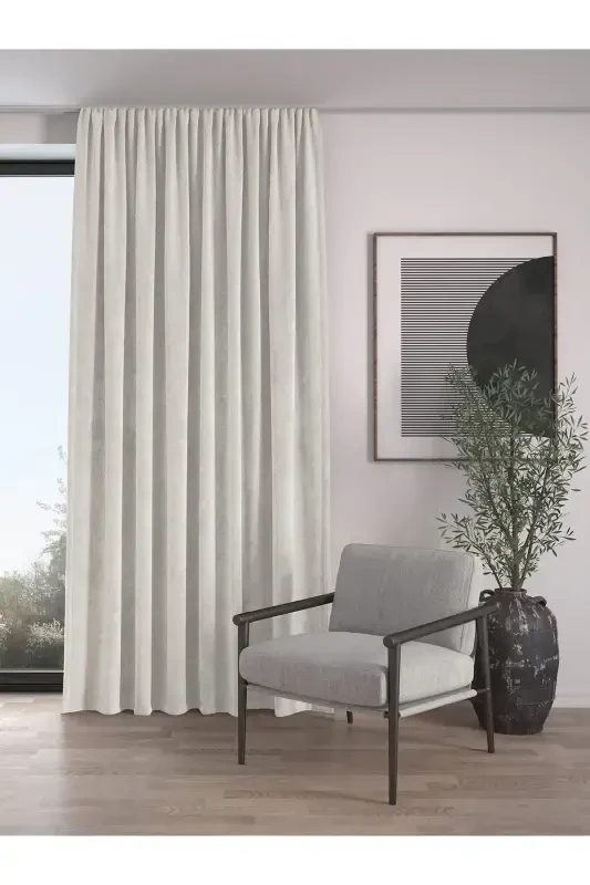Velvet Textured Pleated Curtain Almond Paste Color High Quality Curtain Single Panel-Almond Paste Color - DEMOR HOME