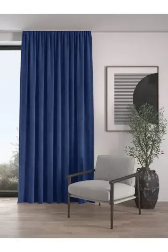 Velvet Textured Pleated Navy Blue High Quality Curtain Single Panel-Navy Blue - 1