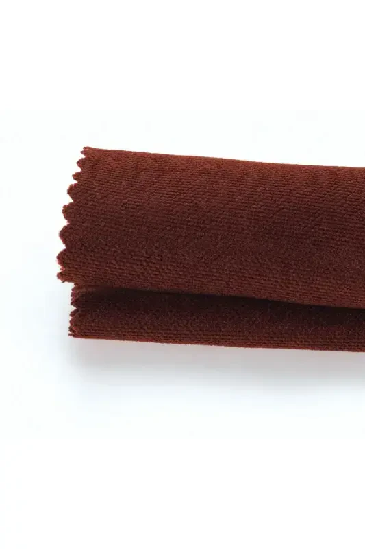 Velvet Textured Shirred Brick Red High Quality Curtain Single Panel-Brick - 2