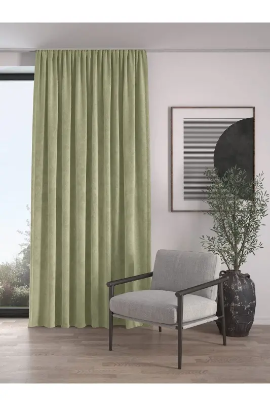 Velvet Textured Shirred Teal Green High Quality Curtain Panel-Teal Green - 1