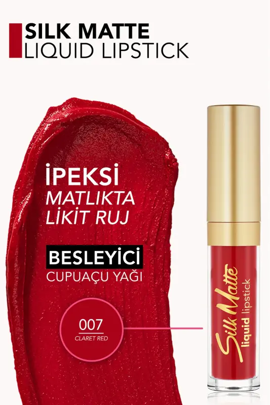 Velvet Touch Liquid Matte Lipstick - Silk Matte Liquid Lipstick - 007 CLARET RED - 8690604397365-007 CLARET RED - 5
