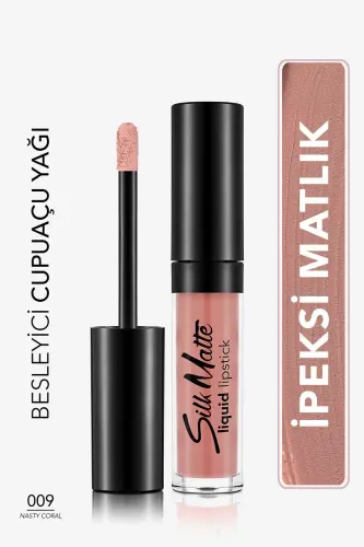 Velvet Touch Liquid Matte Lipstick - Silk Matte Liquid Lipstick - 009 NASTY CORAL - 8690604505364-009 NASTY CORAL 