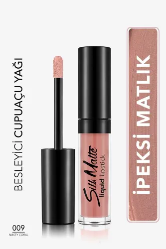 Velvet Touch Liquid Matte Lipstick - Silk Matte Liquid Lipstick - 009 NASTY CORAL - 8690604505364-009 NASTY CORAL 