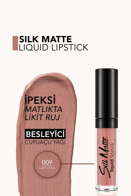 Velvet Touch Liquid Matte Lipstick - Silk Matte Liquid Lipstick - 009 NASTY CORAL - 8690604505364-009 NASTY CORAL - 4