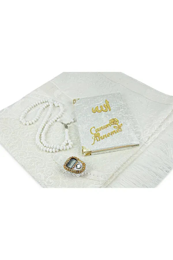 Velvet Yasin Book, Prayer Rug and Crystal Plastic Tasbih Set for Birthdays and Mother's Day - 3