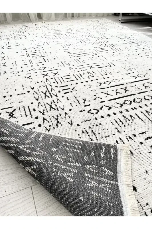 Vena Collection Natural Latex Jacquard Hypoallergenic Woven Custom Size Carpet Runner-White - 1