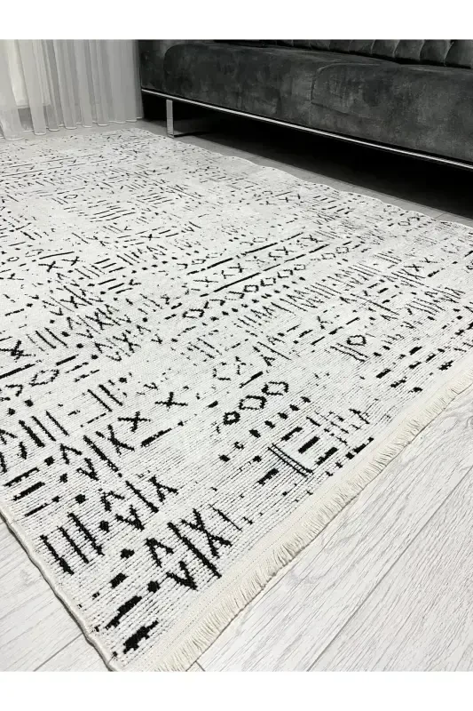 Vena Collection Natural Latex Jacquard Hypoallergenic Woven Custom Size Carpet Runner-White - 2