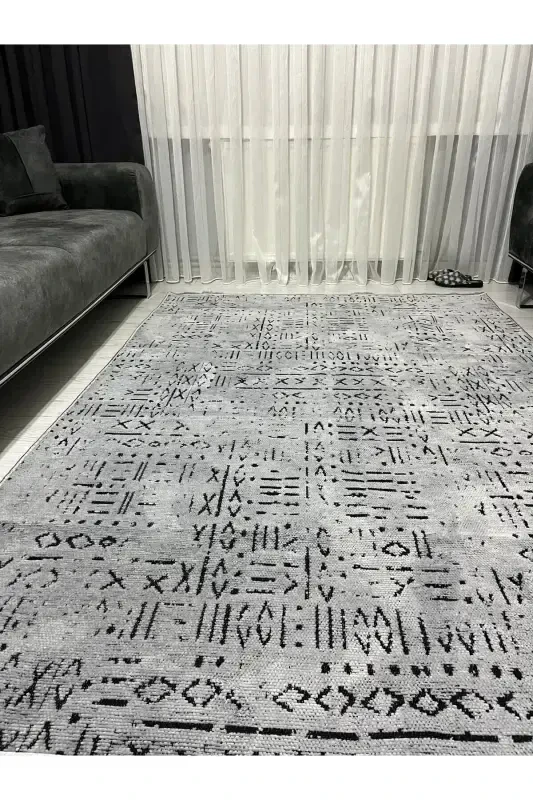 Vena Collection Natural Latex Jacquard Hypoallergenic Woven Custom Size Rug Runner-Gray - 1