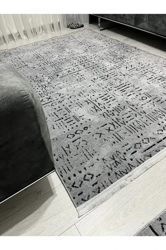 Vena Collection Natural Latex Jacquard Hypoallergenic Woven Custom Size Rug Runner-Gray - 3