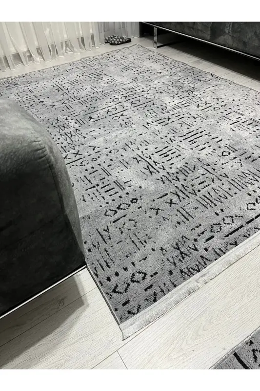 Vena Collection Natural Latex Jacquard Hypoallergenic Woven Custom Size Rug Runner-Gray - 3