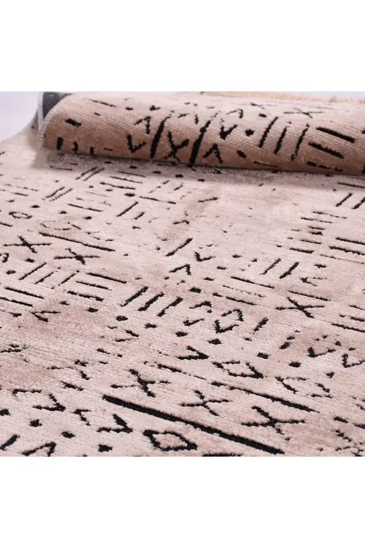 Vena Koleksiyonu Natural Lateks Jakarlı Antialerjik Dokuma Özel Ölçü Halı Yolluk - Bej - 4