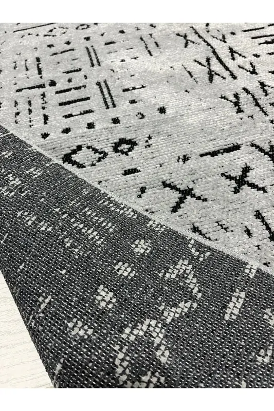 Vena Koleksiyonu Natural Lateks Jakarlı Antialerjik Dokuma Özel Ölçü Halı Yolluk - Gri - 2