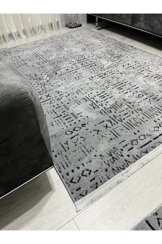 Vena Kolleksiyasi Natural Lateks Jakarli Antiallergik Dokuma Maxsus O'lchamli Gilam Yo'lak-Kulrang - 3