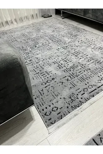 Vena Kolleksiyasi Natural Lateks Jakarli Antiallergik Dokuma Maxsus O'lchamli Gilam Yo'lak-Kulrang - 3