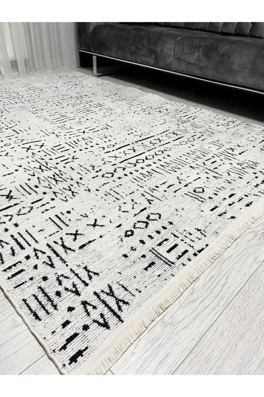 Vena Kolleksiyasi Natural Lateks Jakarli Antiallergik To'quv Maxsus O'lcham Gilam Yo'lak-Oq - 2