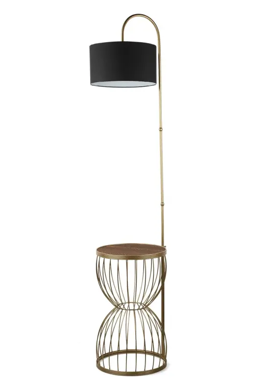 Venezia Coffee Table Floor Lamp Antique Walnut Wood Black Cap - Antique-Walnut-Black - 2