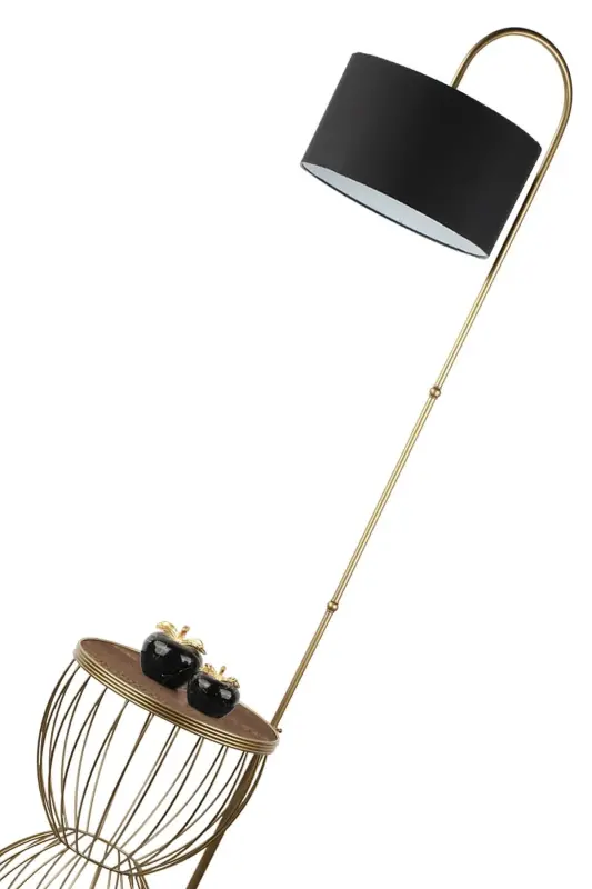Venezia Coffee Table Floor Lamp Antique Walnut Wood Black Cap - Antique-Walnut-Black - 4