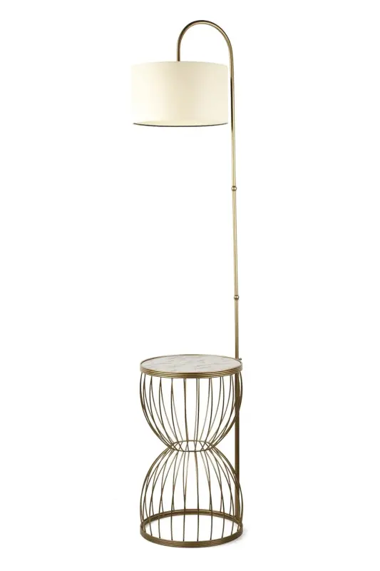 Venezia Floor Lamp Antique Marble Wood Cream Shade-Antique - 2