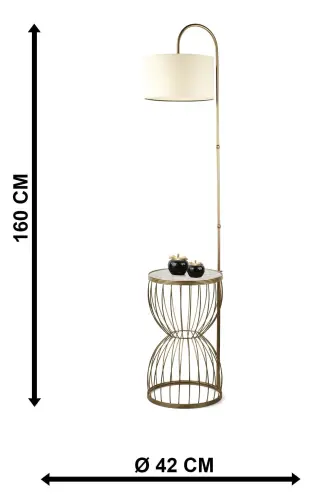 Venezia Floor Lamp Antique Marble Wood Cream Shade-Antique - 5