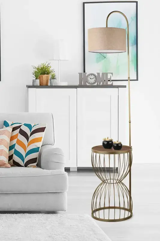 Venezia Floor Lamp Antiqued Walnut Wood Rattan Shade-Antiqued - BEGÜSA