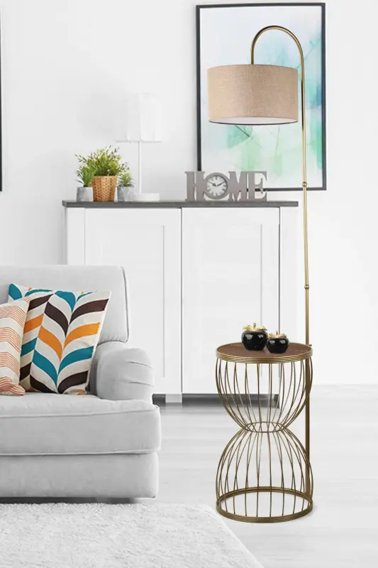Venezia Floor Lamp Antiqued Walnut Wood Rattan Shade-Antiqued - 1